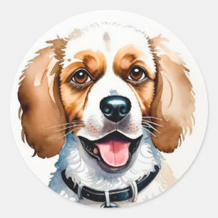 Adesivo Redondo Cachorro de Desenho Animado Adorável com Olhos Bri