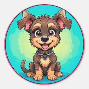 Adesivo Redondo Cachorro de Desenho Animado Alegre