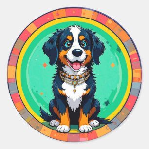 Adesivo Redondo Cachorro de Desenho Animado Alegre
