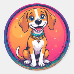 Adesivo Redondo Cachorro de Desenho Animado Alegre