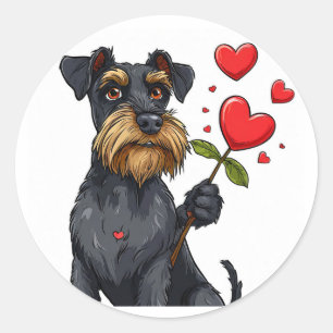 Adesivo Redondo Cachorro de Desenho Animado com Flor de Coração 🐾