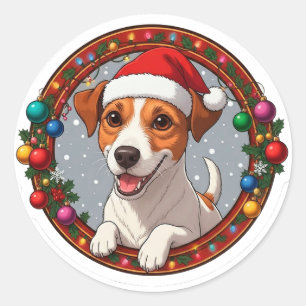 Adesivo Redondo Cachorro de desenho animado de Natal festivo