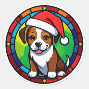 Adesivo Redondo Cachorro de desenho animado de Natal festivo