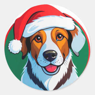 Adesivo Redondo Cachorro de desenho animado de Natal festivo