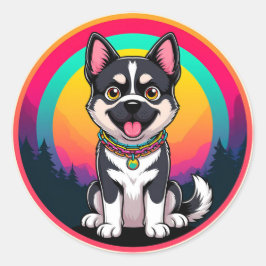 Adesivo Redondo Cachorro de Desenho Animado Divertido