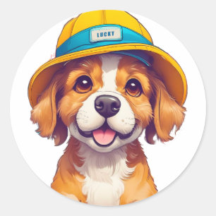 Adesivo Redondo Cachorro de desenho animado fofo