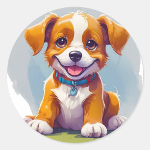 Adesivo Redondo Cachorro de desenho animado fofo