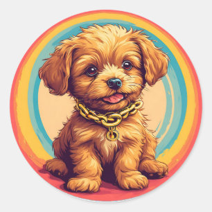 Adesivo Redondo Cachorro de desenho animado fofo