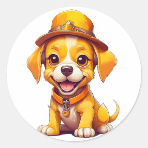 Adesivo Redondo Cachorro de desenho animado fofo