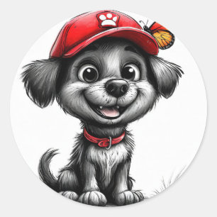 Adesivo Redondo Cachorro de desenho animado fofo