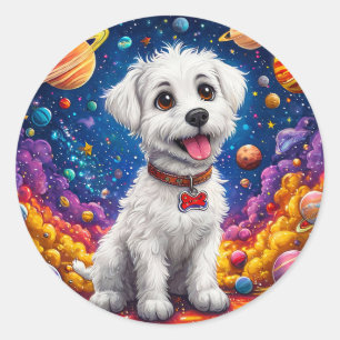 Adesivo Redondo Cachorro de desenho animado fofo no espaço
