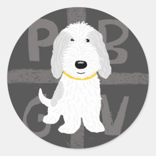 Adesivo Redondo Cachorro de desenho animado PBGV - Cinza e Branco