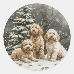 Adesivo Redondo Cachorro de Goldendoodle de Natal