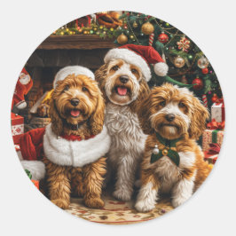 Adesivo Redondo Cachorro de Goldendoodle de Natal