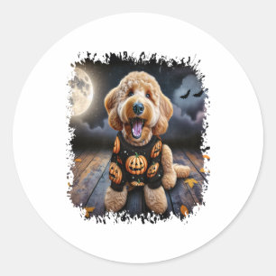 Adesivo Redondo Cachorro de Goldendoodle Halloween