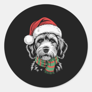 Adesivo Redondo Cachorro de Goldendoodle Xmas Santa Hat Scarf Chri