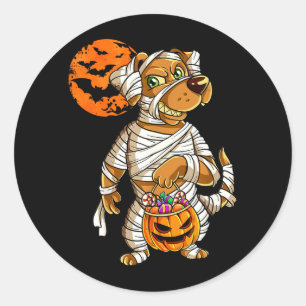 Adesivo Redondo Cachorro de Halloween da Momia Abóbora