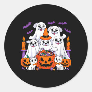 Adesivo Redondo Cachorro de Halloween das Mulheres Fantasma de Hal