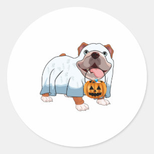 Adesivo Redondo Cachorro de Halloween do Bulldog Fantasma