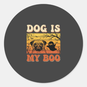 Adesivo Redondo Cachorro de Halloween é meu Pug Fantasma Boo Desig