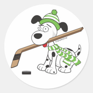 Adesivo Redondo Cachorro de Hockey com Stick