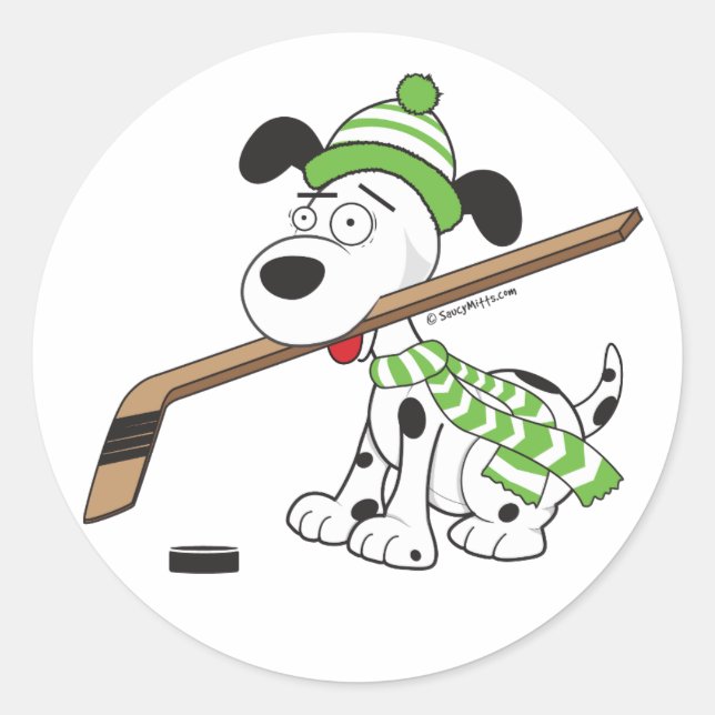 Adesivo Redondo Cachorro de Hockey com Stick (Frente)