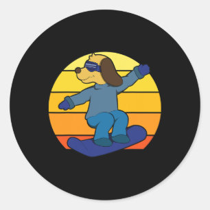 Adesivo Redondo Cachorro De Inverno No Snowboard Para Mulheres