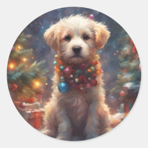 Adesivo Redondo Cachorro de Natal