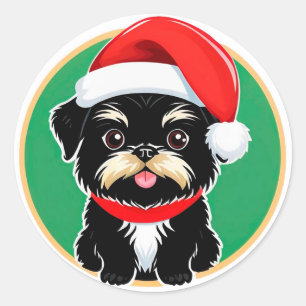 Adesivo Redondo Cachorro de Natal Adorável Com Chapéu de Papai Noe
