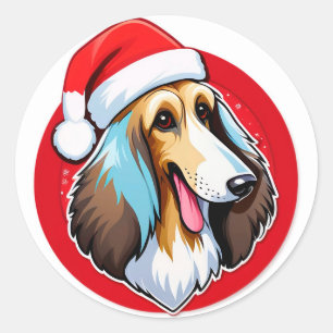 Adesivo Redondo Cachorro de Natal Adorável Com Chapéu de Papai Noe