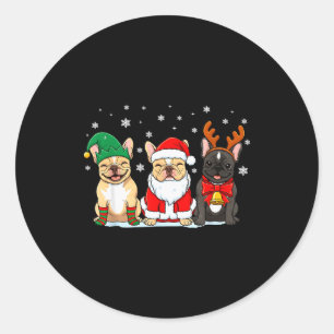 Adesivo Redondo Cachorro de Natal Bulldog Francês Amante de Cachor