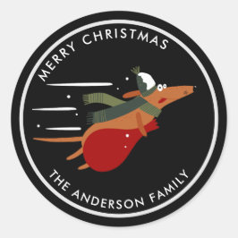 Adesivo Redondo Cachorro de Natal Cachorro Personalizável Preto