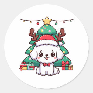 Adesivo Redondo Cachorro de Natal - Cãozinho de Natal