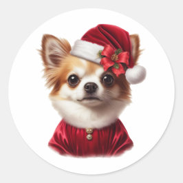 Adesivo Redondo Cachorro de Natal Chihuahua Santa Férias