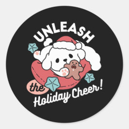 Adesivo Redondo Cachorro de Natal em Santa Hat - Feriado Cheque pa