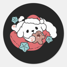 Adesivo Redondo Cachorro de Natal em Santa Hat - Feriado Cheque pa