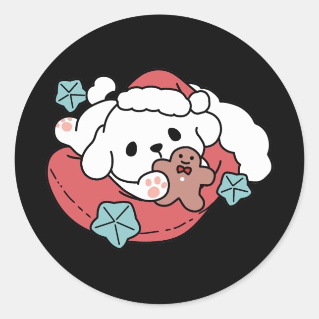 Adesivo Redondo Cachorro de Natal em Santa Hat - Feriado Cheque pa (Frente)