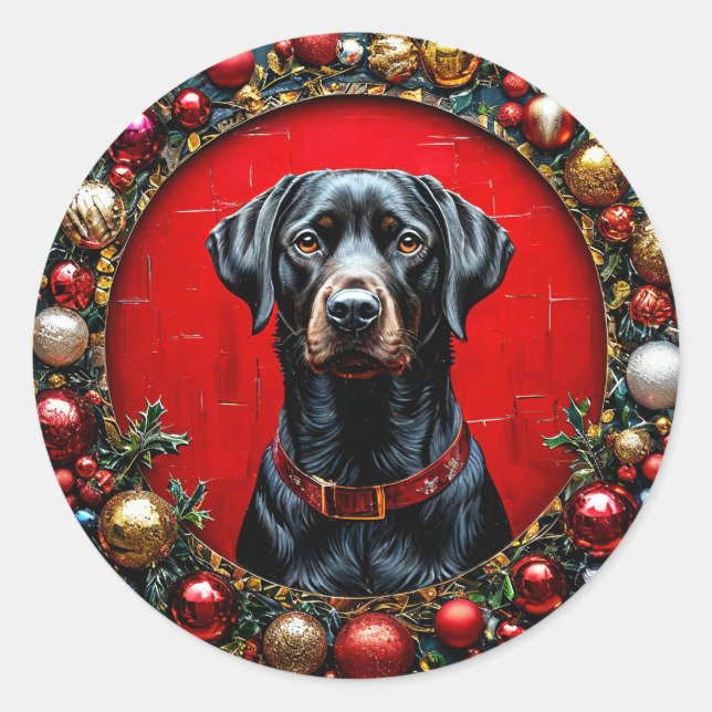 Adesivo Redondo Cachorro de Natal fofo (Frente)