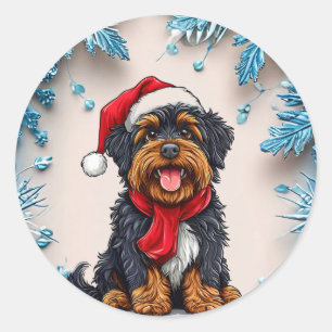 Adesivo Redondo Cachorro de Natal fofo