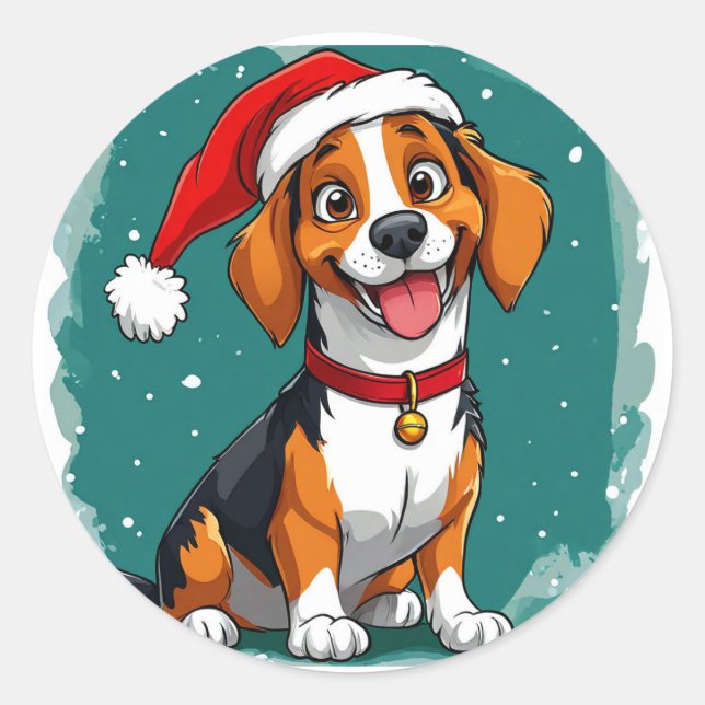 Adesivo Redondo Cachorro de Natal fofo (Frente)