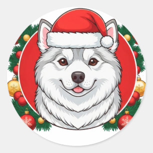Adesivo Redondo Cachorro de Natal Fofo Círculo de Natal Festivo