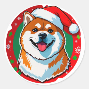 Adesivo Redondo Cachorro de Natal Fofo Círculo de Natal Festivo