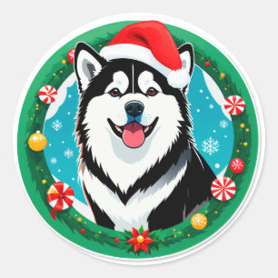 Adesivo Redondo Cachorro de Natal Fofo Círculo de Natal Festivo