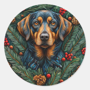 Adesivo Redondo Cachorro de Natal fofo Design de cachorrinho de fé