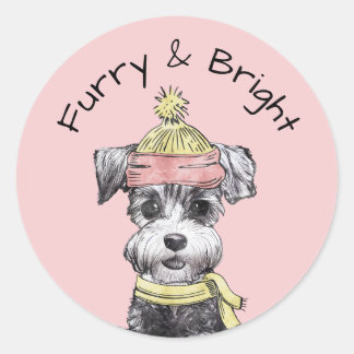 Adesivo Redondo Cachorro de Natal Rosa Fofo e Brilhante Terrier Fo