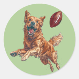 Adesivo Redondo Cachorro de Ouro Bonito Jogando Futebol