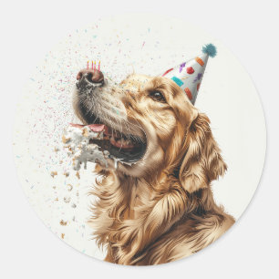 Adesivo Redondo Cachorro de Ouro de Aniversário