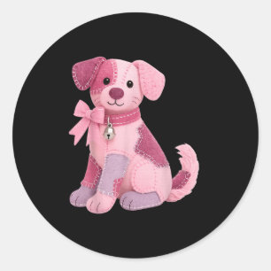 Adesivo Redondo Cachorro de Patchwork Fita Rosa Conscientização do