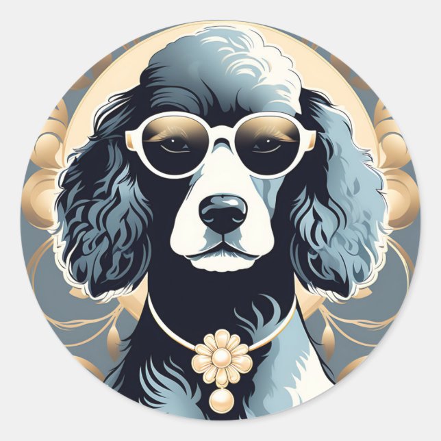 Adesivo Redondo Cachorro de Poodle Clássico (Frente)