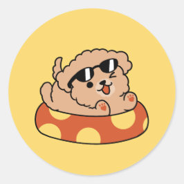 Adesivo Redondo Cachorro de Verão legal flutuante - Festa de Pisci